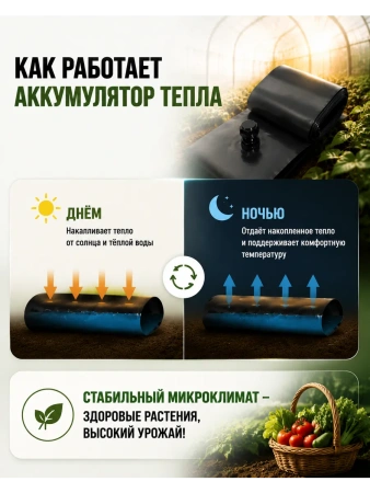 Аккумулятор тепла для теплицы Солнышко черный 0,2х4 м со штуцером 2 шт Благодатное земледелие